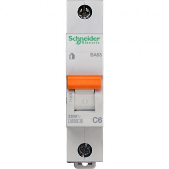 Автоматический выключатель SCHNEIDER ELECTRIC ДОМОВОЙ ВА63 1П 6A C 4,5 кА, Болгария/Италия